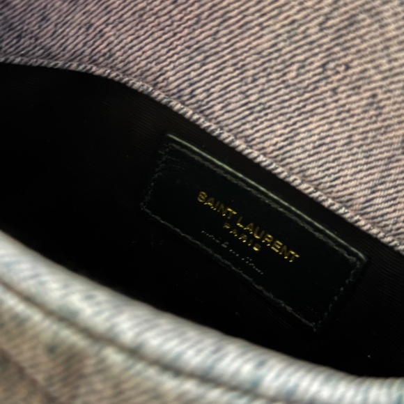 Saint Laurent Denim Quilted Loulou Puffer Monogram Pouch Clutch Bleached Lilac - Picture 4 of 9